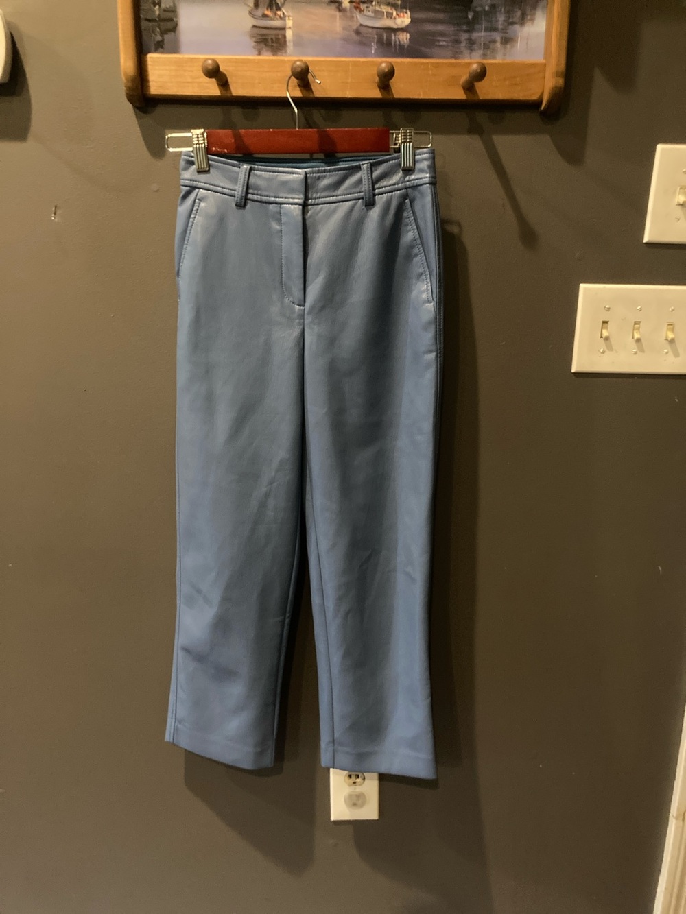 Babaton Size 0 blue fun faux leather pants EUC